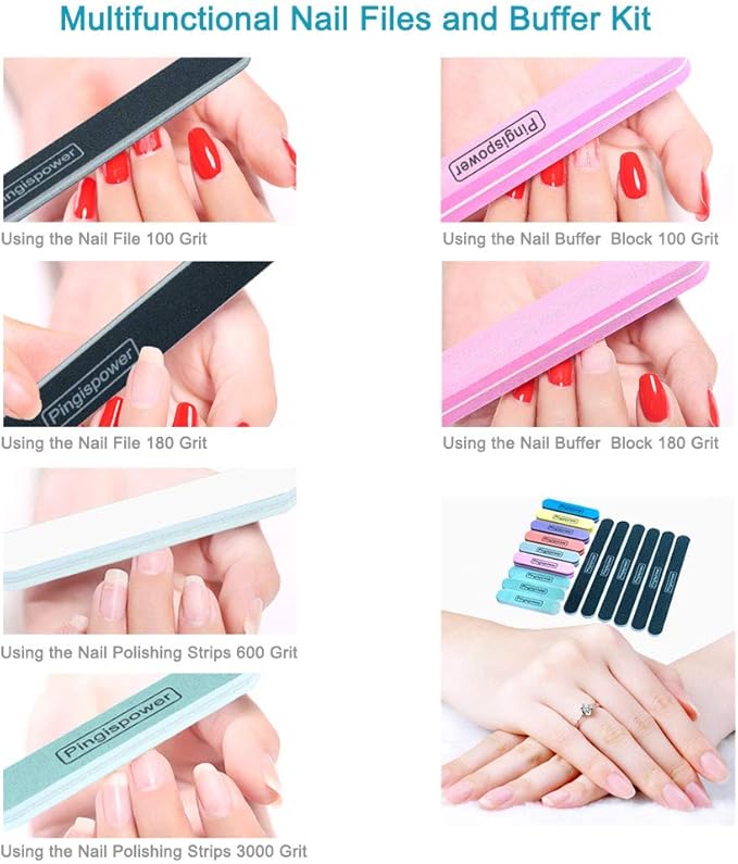 Nail File and Buffer, 15PCS Professional Emery Boards Nail Files and Buffers Block for Natural Nails, 100/180 & 600/3000 Grit Double Sided & Reusable Manicure Pedicure Tools for Home Salon