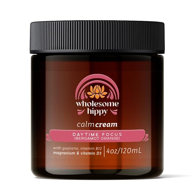WHOLESOME HIPPY Daytime Focus Calm Cream – Energizing Body Butter with Magnesium, Vitamin B12, Guarana & Bergamot Orange – Moisturizing Wellness Cream for Daily Clarity – 4oz