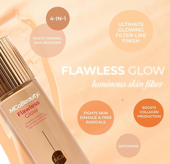 MCoBeauty - Flawless Glow Luminous Skin Filter - 2 Fair Shade - 4-in-1 Multi-Use Formula that Contains Squalane - Includes Doe Foot Applicator - Liquid Illuminator