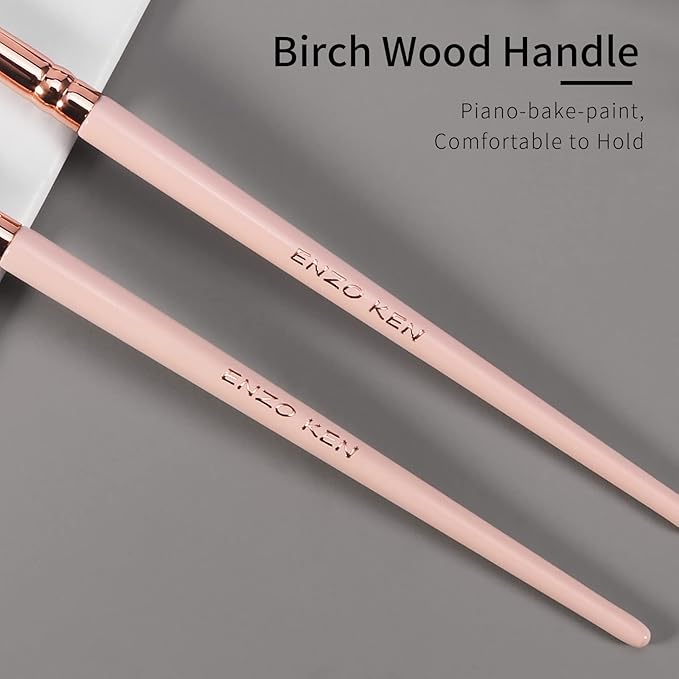 Natural Goat Hair Eye Brush by ENZO KEN - Small Corners & Smudge Brush - Single, Mini Size - Pink, E403S