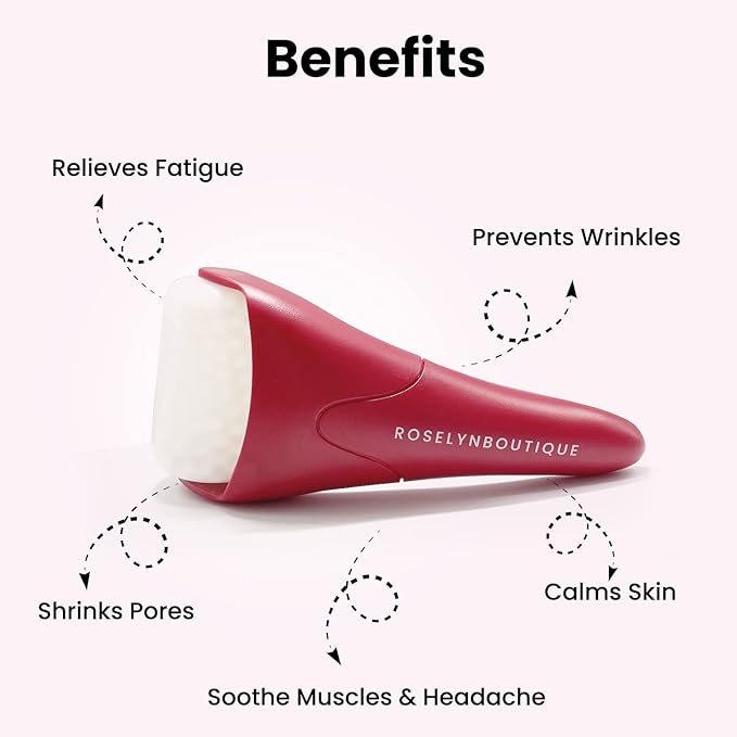 ROSELYNBOUTIQUE Ice Roller for Face Wrinkles Fine Lines Puffiness Stick Massager Facial Skin Care Tools Self Care Gifts for Men Women (Red)