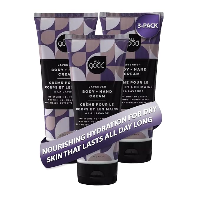 All Good Hand & Body Lotion - Moisturizing Organic Lotion, Essential Oils, Calendula, Cocoa Butter, Coconut & Rose Hip Oil, Non GMO, Vegan (Lavender)(3-Pack)