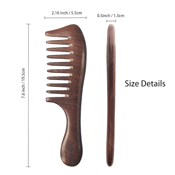 Letyvba Wooden Comb – Wide Tooth Anti-static Wooden Hair Comb for Curly, Wet, Long Hair
