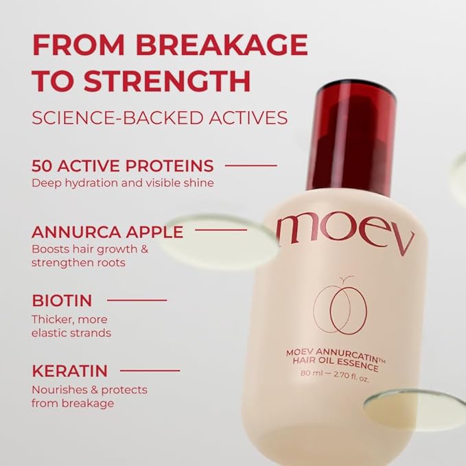 MOEV ANNURCATIN Hair Oil Essence | Korean Apple Hair Care Perfumed Serum | Heat Protect & Anti-Frizz | Nourishing Apple Seed Oil for Dry, Frizzy, Damaged Hair 2.7 fl.oz