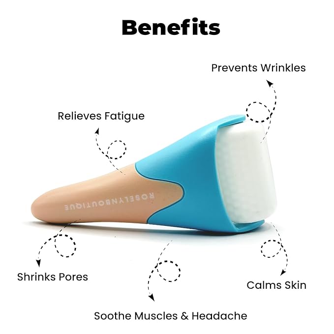ROSELYNBOUTIQUE Ice Roller for Face Wrinkles Fine Lines Puffiness Stick Massager Facial Skin Care Tools Self Care Gifts for Men Women (Cyan Bleach)