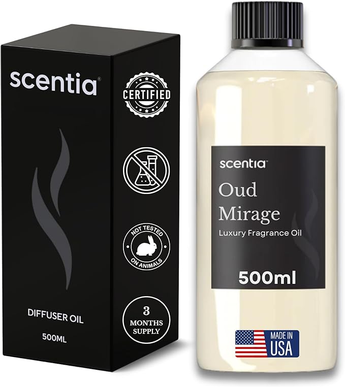 Scentia Oud Royal Fragrance Oil Inspired by TF's Oud Wood Perfume, Refill Diffuser Oil, Perfume Dupe, Aromatherapy Essential Oil Fragrance Set for Cold Diffusers, Candle Making | 500 ml, 16.9Fl Oz