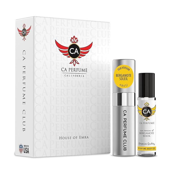 CA Perfume Impression of Bergamote Soleil for Women & Men Eau De Parfum Spray Long Lasting Citrus Aromatic Perfume Layering Set 0.27 Fl Oz + 0.33 Fl Oz