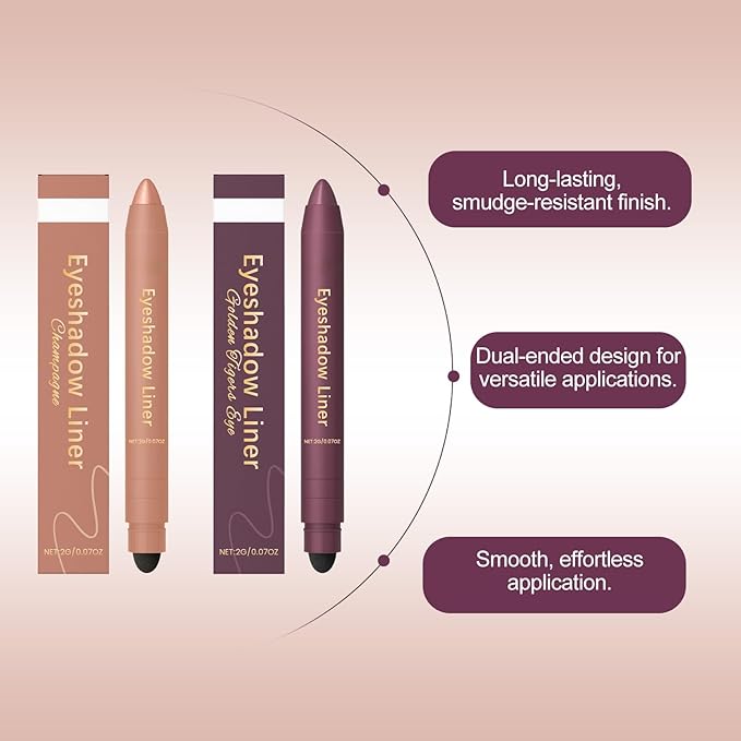 Mitlume Perfect Color Duo-Shadow Liner 2-in-1 Eyeliner & Eyeshadow,Chiura Plum Eyeshadow Stick,Waterproof Smudge-Proof Long-Lasting Makeup, Effortless Smoky or Natural Eye Makeup,Easy to Color(01+03)
