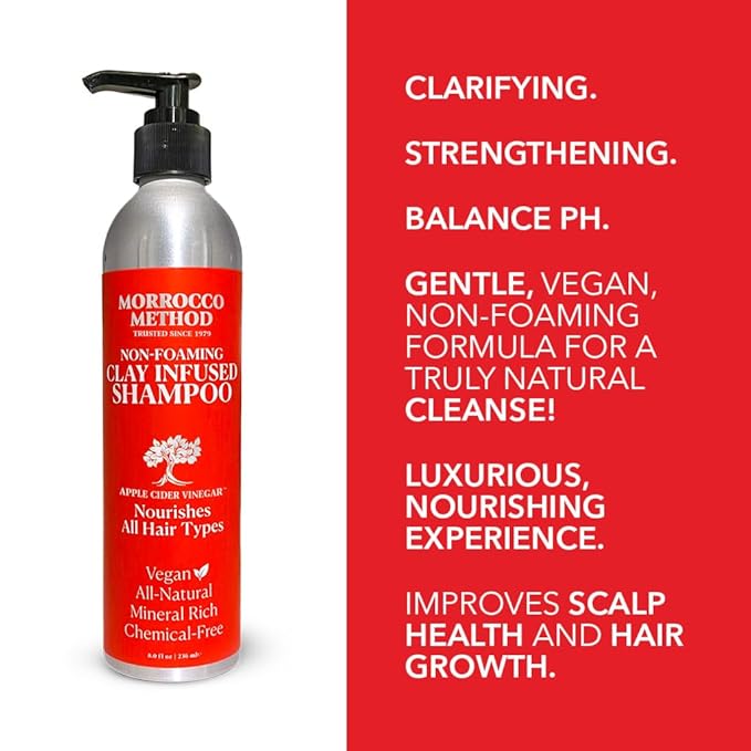 Morrocco Method Apple Cider Vinegar Non- Foaming Shampoo - All Natural. Unisex. Nourishes All Hair Types. Vegan. Mineral Rich. Chemical Free. Sustainable Aluminum Bottle (8 oz.)