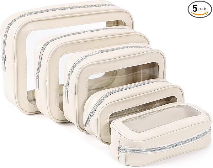 YOPCDJ 5PCS Diaper Bag Organizer Pouch Set, TSA Approved Toiletry Bag，Clear Waterproof TPU Makeup Bag Set Travel Organizer Bags for Women and Kids Christmas Gift