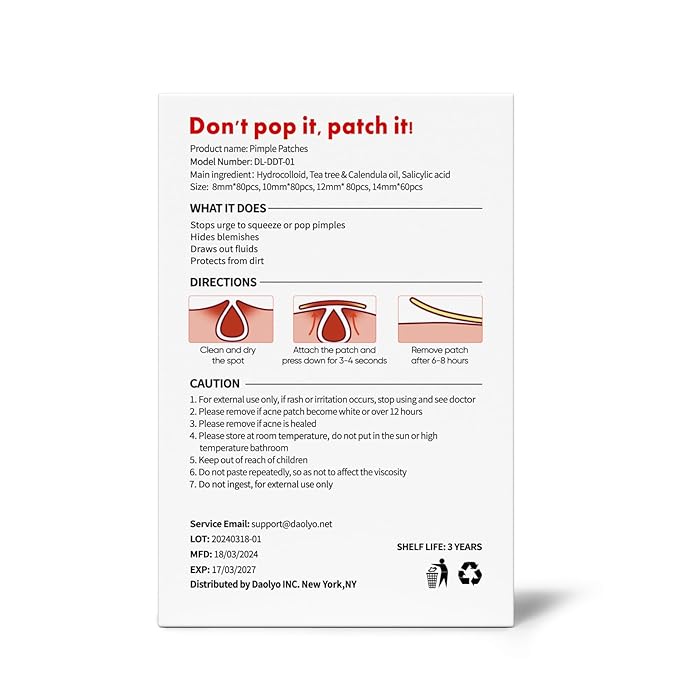 Pimple Patches for Face, 4 Size 300 Counts Acne Patches, Hydrocolloid Patches for Covering Zits and Blemishes, Spot Stickers with Salicylic Acid, Tea Tree Oil & Calendula Oil