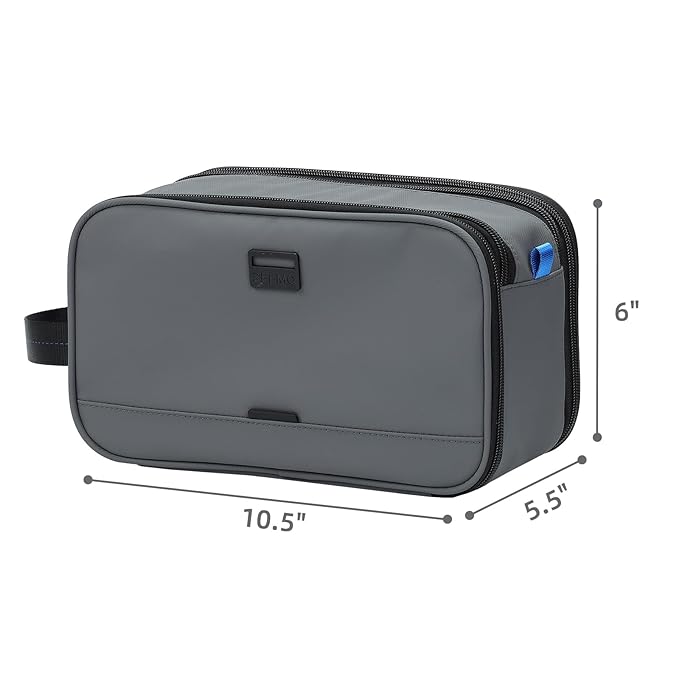 ZEEMO Travel Toiletry Bag for Men, Medium Water-Resistant Double-Sided Full-Open Dopp Kit, Versatile Organizer for Shower and Hygiene Accessories, Bathroom Essentials, Cosmetics, Grey