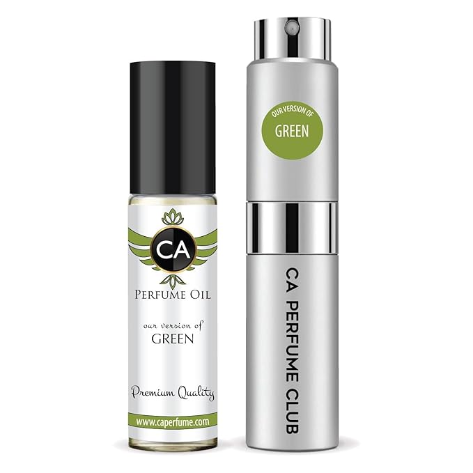 CA Perfume Duo Impression of Green For Women And Men Perfume Layering Set Long Lasting Travel Size EDP + Body Oil Roll-On Bottle 0.27 Fl Oz+0.33 Fl Oz