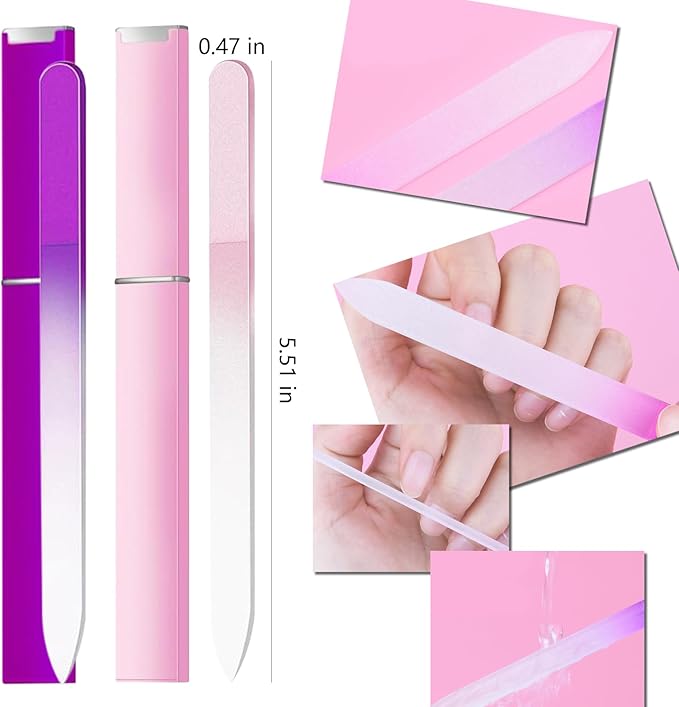 Dr.nail 5Pcs Glass Nail Files- Crystal Fingernail Files with Case, Nano Glass Nail Shiner Polishers for Natural Nails- Festive Nail Care Gift Set for Women Girl Wife Beauty Lovers Home Salon Manicure