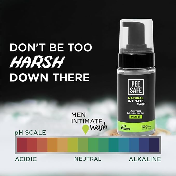 Men's Intimate Wash by PEESAFE | Natural Intimate Wash for Men with Refill (13.52 Fl.Oz) | with Tea Tree Essential Oil | Ayurvedic | pH Balanced Foam based | Ball Washer for Men