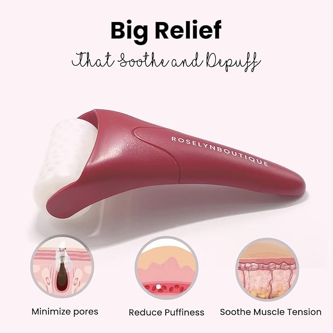 ROSELYNBOUTIQUE Ice Roller for Face Wrinkles Fine Lines Puffiness Stick Massager Facial Skin Care Tools Self Care Gifts for Men Women (Red)