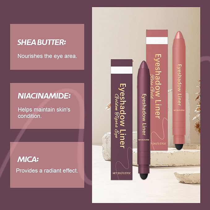 Mitlume Perfect Color Duo-Shadow Liner 2-in-1 Eyeliner & Eyeshadow,Chiura Plum Eyeshadow Stick,Waterproof Smudge-Proof Long-Lasting Makeup, Effortless Smoky or Natural Eye Makeup,Easy to Color(01+06)
