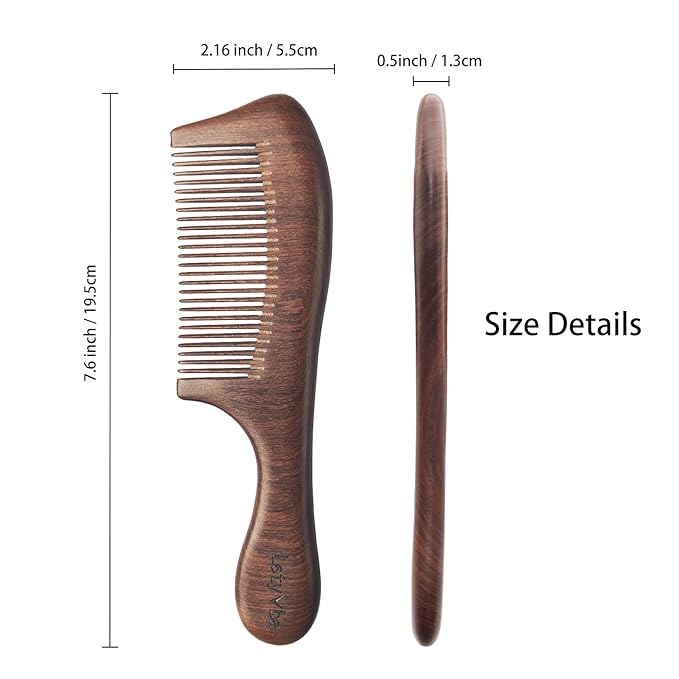 Letyvba Wooden Comb – Fine Tooth Anti-static Wooden Hair Comb for Curly, Wet, Long Hair