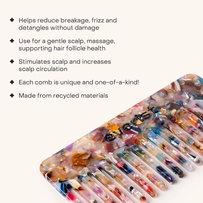 Everist Confetti Comb – Recycled, Travel-Friendly Wide-Tooth Detangling Comb for All Hair Types
