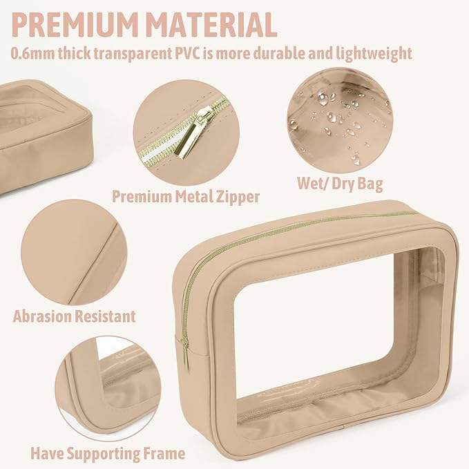 YOPCDJ 3PCS Clear Toiletry Bag,TSA Approved Travel Makeup Pouch with Zipper for Cosmetics and Toiletries，Diaper Bag Organizer Pouch Set,Women's Purse Organizer and Clear Car Bag