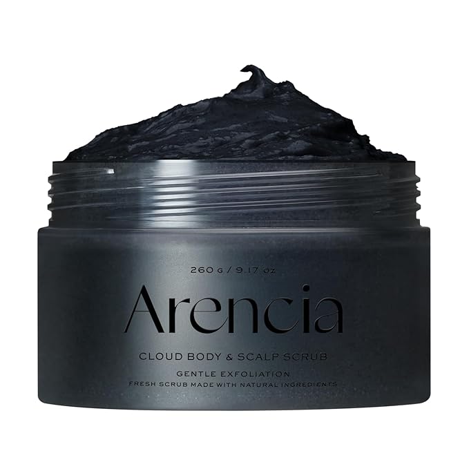 Arencia Fresh Cloud Sea Salt Body & Scalp Scrub (Black) - Gentle Exfoliation for Softer, Refreshed Skin and Scalp, Korean Skin Care