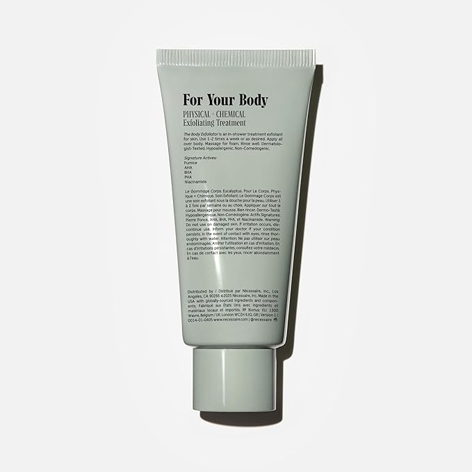 Nécessaire The Body Exfoliator. Eucalyptus. AHA/BHA/PHA. Resurface Skin. Smooth KP and Rough Patches. Hypoallergenic. Dermatologist-Tested. 180 ml / 6.1 fl oz