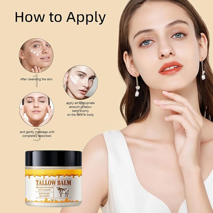 Beef Tallow and Honey Balm for Skin,2 Oz Beef Tallow Balm for Skin Hydration,Grass Fed Beef Tallow Full Body & Face Moisturizer,Tallow Honey Moisturizer,All Natural Body Moisturizing Cream