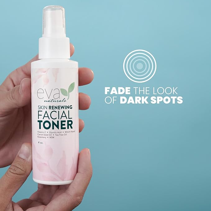 Eva Naturals Witch Hazel Face Toner – Hydrating & Clarifying Toner with Glycolic Acid, Vitamin C & Aloe for Acne, Oily, Dry & Sensitive Skin, Pore Tightening Facial Mist for Balanced Glow (4oz)