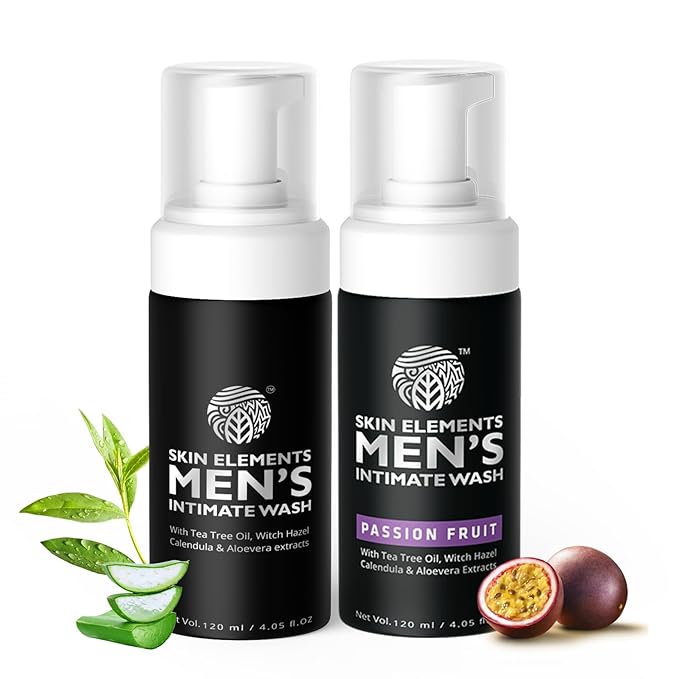 Skin Elements Men's Intimate Wash Combo | Pack of 2 | Jabon Intimo Hombre | Tea Tree Oil + Passion Fruit | pH Balanced Foaming Wash | Soothes, Refreshes & controls Bad Odor | (240 ml)
