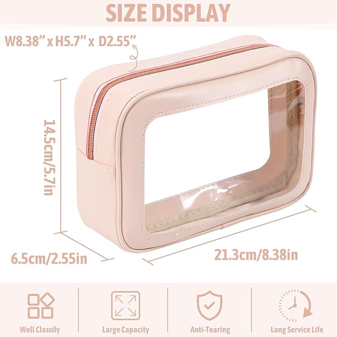 YOPCDJ 3Pack Clear Toiletry Bag,TSA Approved Travel Makeup Pouch with Zipper for Cosmetics and Toiletries，Diaper Bag Organizer Pouch Set，Women's Purse Organizer and Clear Car Bag