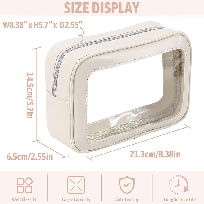 YOPCDJ 3PCS Clear Toiletry Bag,TSA Approved Travel Makeup Pouch with Zipper for Cosmetics and Toiletries，Diaper Bag Organizer Pouch Set,Women's Purse Organizer and Clear Car Bag