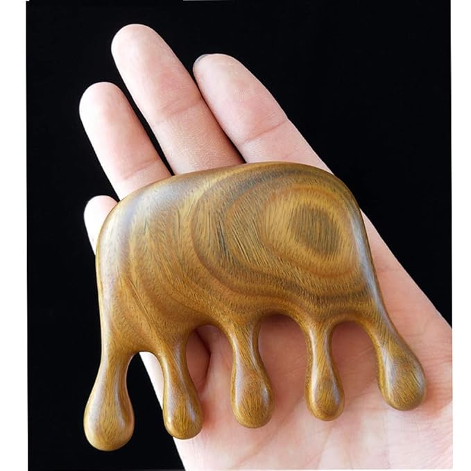 Sitronugras Natural Wood Wide Tooth Hair Comb Head Scalp Massage No Static Green Sandalwood Hair Pick Wooden Comb for Men and Women with free pouch