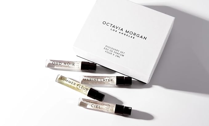 OCTAVIA MORGAN Los Angeles Discovery Set – 4PCS Mini Perfume Sampler | Gender-Inclusive Clean Fragrances: Summer Fleur, Marine Layer, Ciel & Oud Noir | 4 x 2ML EDP Sprays