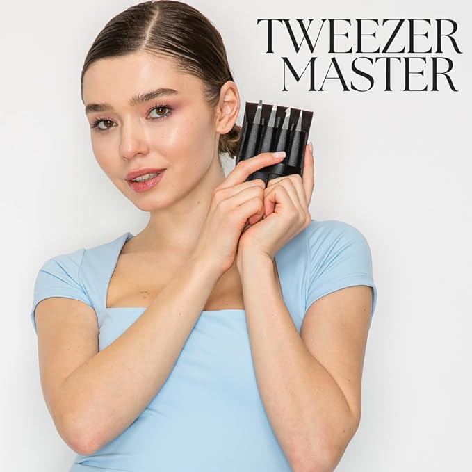 – Professional Tweezer Set [Black] – Stainless Steel Slant & Pointed Tips for Eyebrow & Facial Hair Removal – Rust-Resistant Grooming Tool with Travel Case