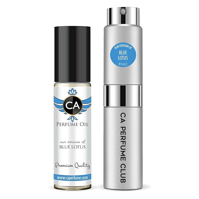 CA Perfume Duo Impression of Blue Lotus For Women And Men Perfume Layering Set Long Lasting Travel Size EDP + Body Oil Roll-On Bottle 0.27 Fl Oz+0.33 Fl Oz