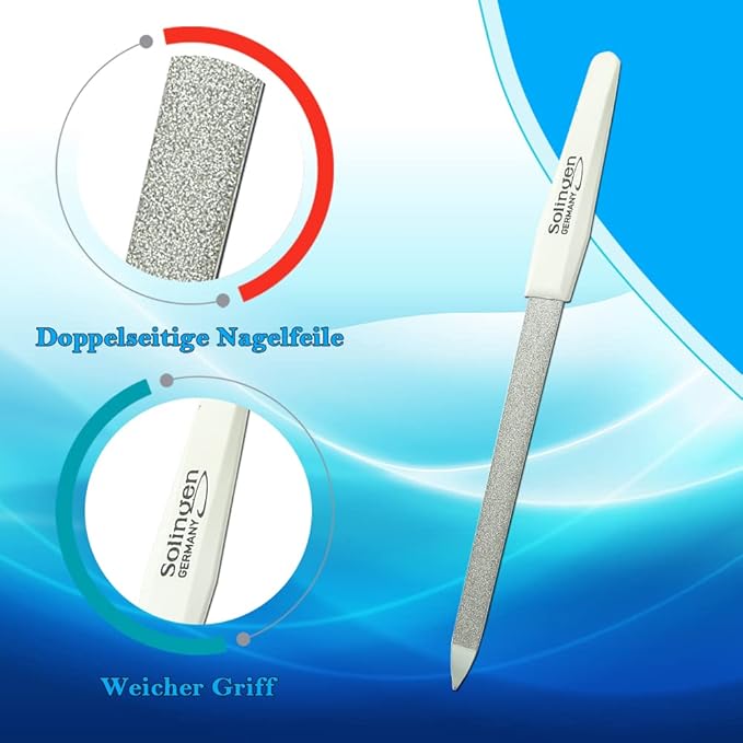 SMI 5 Pcs Solingen Germany Sapphire Metal Nail File Set + 1 Curved File - Fine and Coarse Nail Files - Double Sided Professional Manicure Pedicure Kit Best Nail File for Fingernail Toenail Care