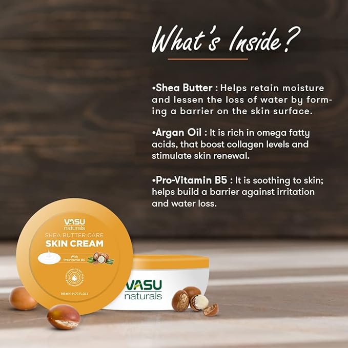 Vasu Shea Butter skin cream for Dry Skin, 24-Hour Moisturization with Argan Oil & Pro Vitamin B5 - Non-Greasy body moisturizers for skincare, Lightweight & Nourishing -4.73 fl oz each (pack of 2)