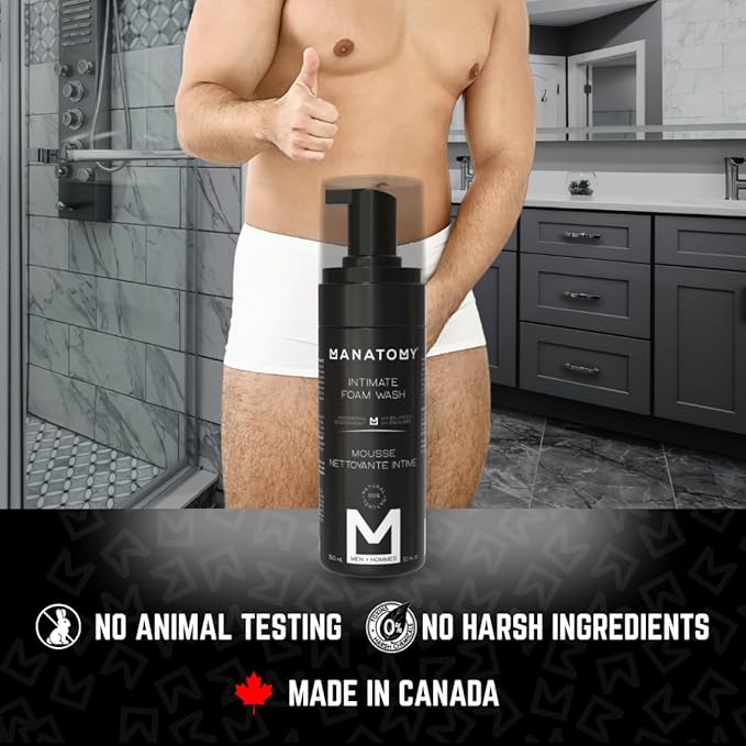 MANATOMY® Intimate Foam Wash for Men, Ball Wash, pH-Balanced Gentle Cleanser, Hydrating Aloe Vera & Witch Hazel Formula, Refreshing & Soothing Intimate Care, Signature Masculine Scent, 150ml