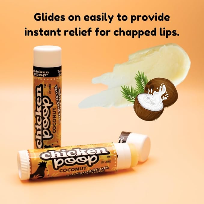 .15 oz. Chicken Poop® COCONUT FLAVOR Lip Junk for Dry, Chapped Lips, SINGLE LIP BALM