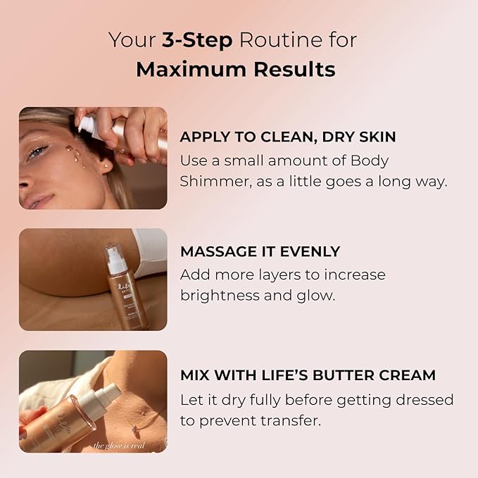 Life's Butter Face & Body Shimmer Healthy Waterproof Moisturizing Glow | Shea Butter, Marula Oil, Jojoba Oil and Vitamin C | Glistening Bronze | 3 Fl Oz (Pack of 1)