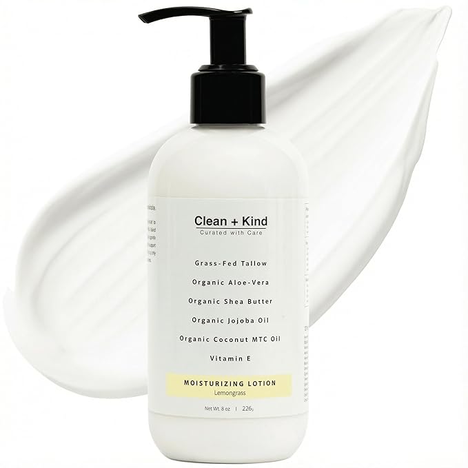 Daily Moisturizing Lotion – Tallow Body Lotion with Aloe Vera, Shea Butter, Jojoba Oil, MCT Oil & Vitamin E – Deep Hydration for Dry, Rough, Sensitive Skin (8 oz, Lemongrass)