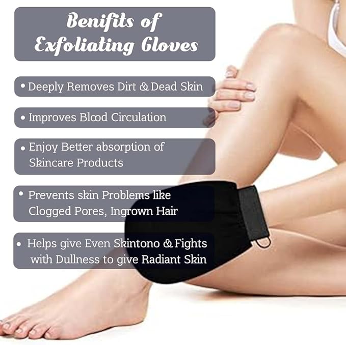 ABC Body Exfoliating Glove Polishing Mitt Body Scrubber Scrub Remover- Shower Skincare (Black) Pack of 1