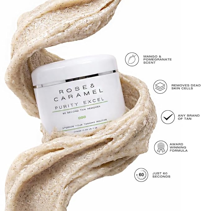 Rose & Caramel Purity Excel 60 Second Miracle Express Self Tan Remover & Exfoliating Tan Eraser Body Scrub 14.89 Fl Oz (440ml)