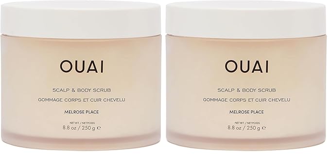 OUAI Scalp & Body Scrub, Melrose Place - Exfoliating Body Scrub with Sugar & Coconut Oil Blend for Smooth, Moisturized Skin - Gentle Scalp Exfoliator for Removing Product Build Up (8.8 Oz) (Pack of 2)