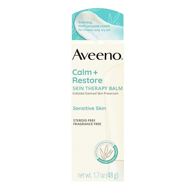 Aveeno Calm + Restore Skin Therapy Balm, Soothing & Moisturizing Skin Protectant for Sensitive Skin, Colloidal Oatmeal & Ceramide to Help Fight Dry Skin, Fragrance- & Steroid-Free, 1.7 oz