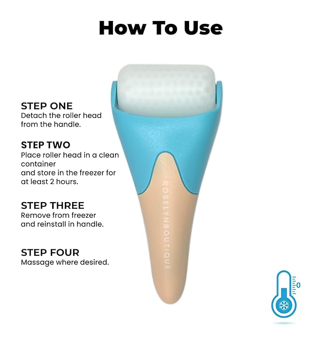 ROSELYNBOUTIQUE Ice Roller for Face Wrinkles Fine Lines Puffiness Stick Massager Facial Skin Care Tools Self Care Gifts for Men Women (Cyan Bleach)