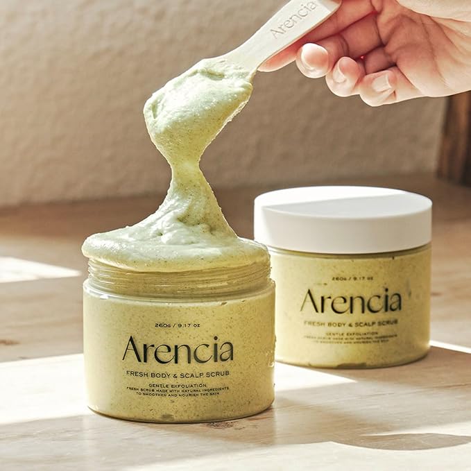 Arencia Fresh Cloud Sea Salt Body & Scalp Scrub (Green) - Gentle Exfoliation for Softer, Refreshed Skin and Scalp, Korean Skin Care