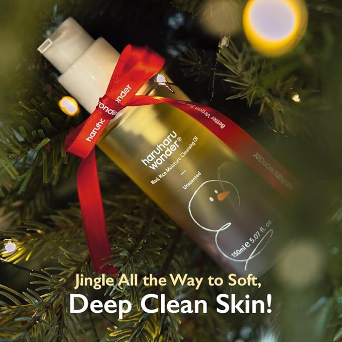 HARUHARU wonder Black Rice Moisture Cleansing Oil, (Christmas Limited Edition), Korean Facial Cleanser, Makeup Remover, Holiday stocking stuffers, 5.07 fl.oz