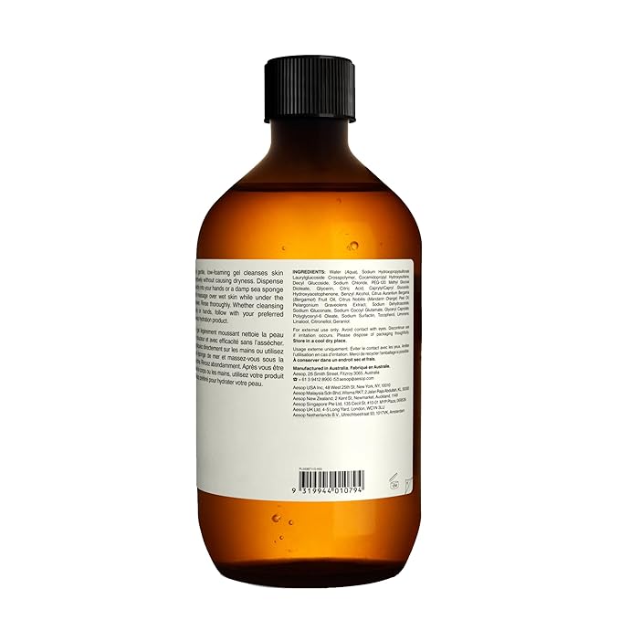 Aesop Geranium Leaf Body Cleanser Refill | Invigorating Gentle Cleansing Gel | Green, Citrus, Fresh | 16.9 fl oz (Pack of 3)