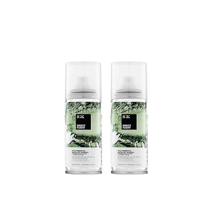 IGK Direct Flight Matcha Dry Shampoo Travel Size | Revives and Refreshes Hair | Oil Absorbing + Texture Boosting | 2.0 Fl Oz (Pack of 2)